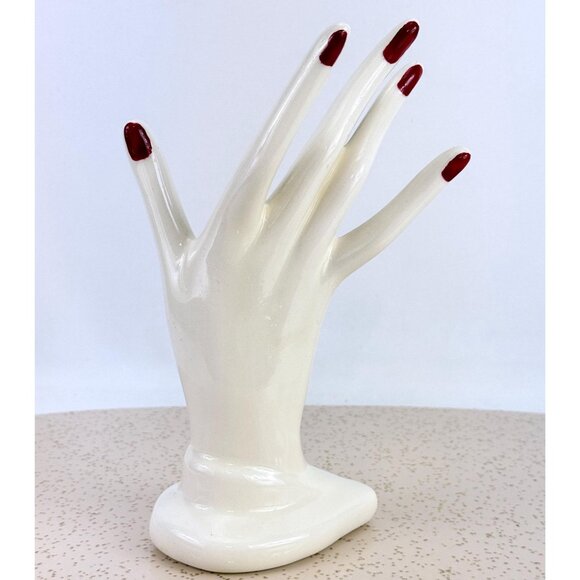 Vintage 80s ceramic hand, jewelry display, ring holder, hand painted - Picture 10 of 10